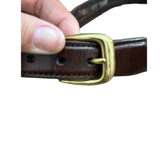 Brighton Brown Leather Nylon Inlay Braided Classic Gold Buckle Belt Size 42 - Picture 2 of 8